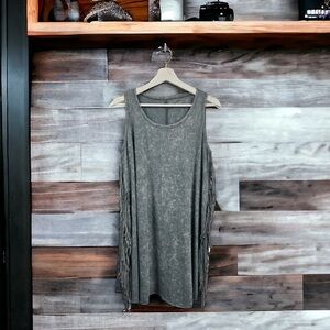 Rock and Republic Grey Fringe Trim Tunic Mini Dress Size L